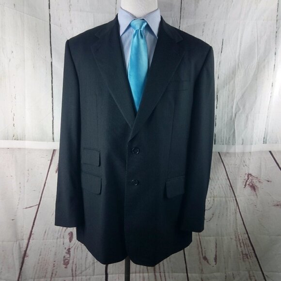 Martys Custom Tailor Super 150s 47L 2 Butn Charcoal Pinstripe Suit Blazer Jacket - Picture 1 of 10